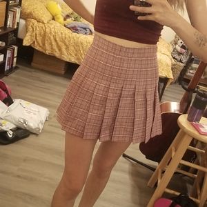 Women’s Girls Tan Beige Plaid Mini Skirt with Shorts